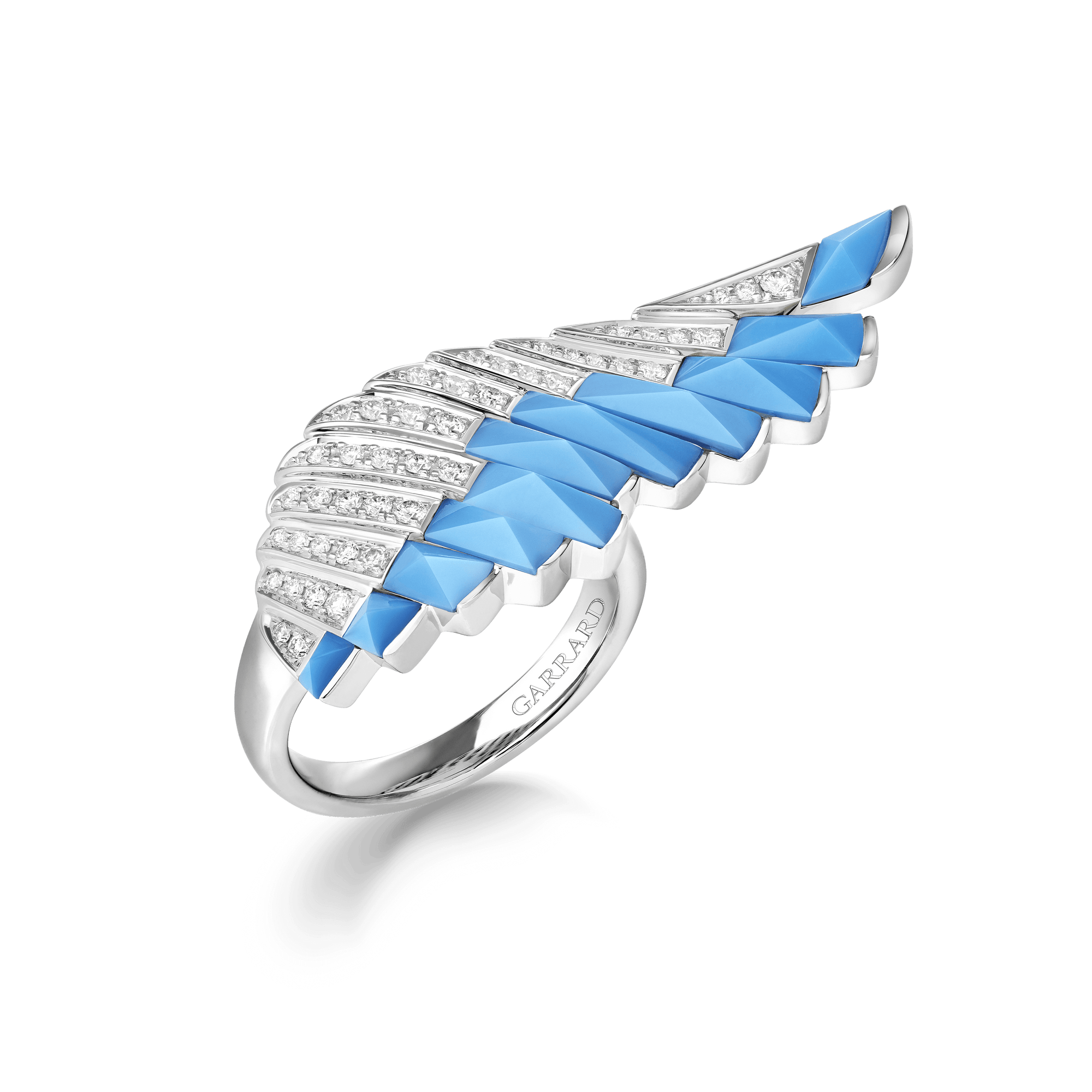 Garrard Wings Rising collection Ring in 18ct White Gold with Diamonds and Turquoise 2018669 Hero View