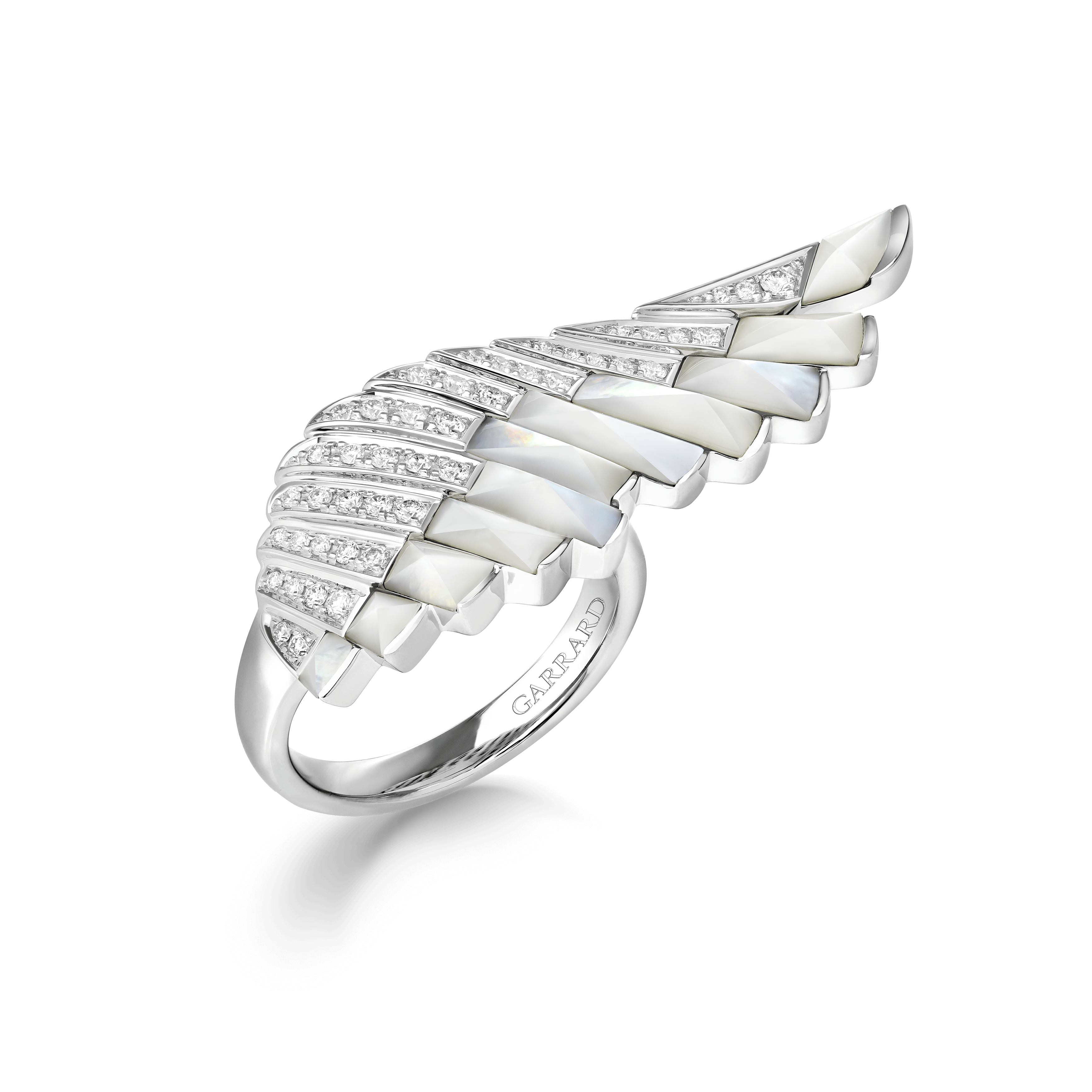 Wings Rising White Mother of Pearl and Diamond Ring | In 18ct White Go