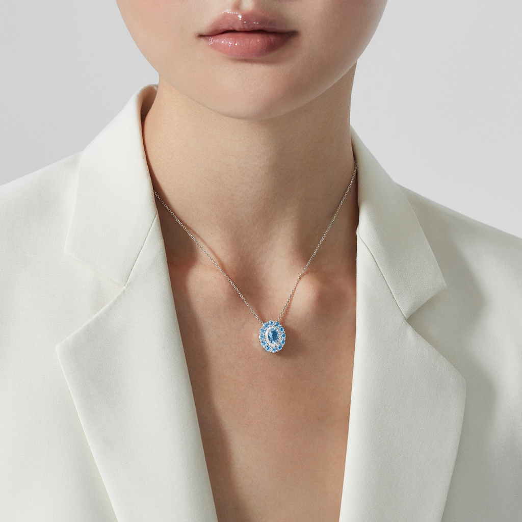 1735 Double Colour Cluster Aquamarine Pendant | In Platinum with Diamonds