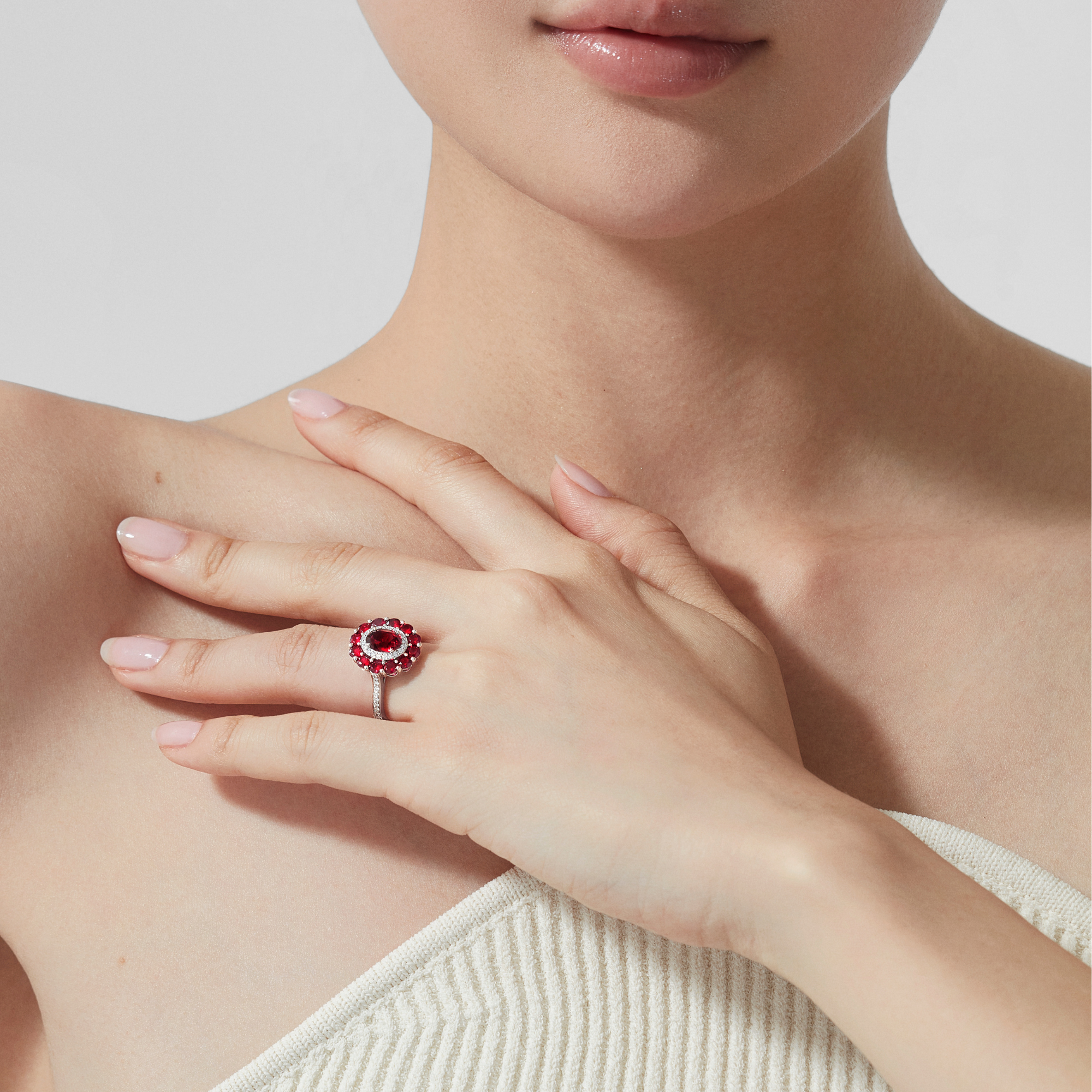 1735 Double Colour Cluster Ruby Ring | In Platinum with Diamonds