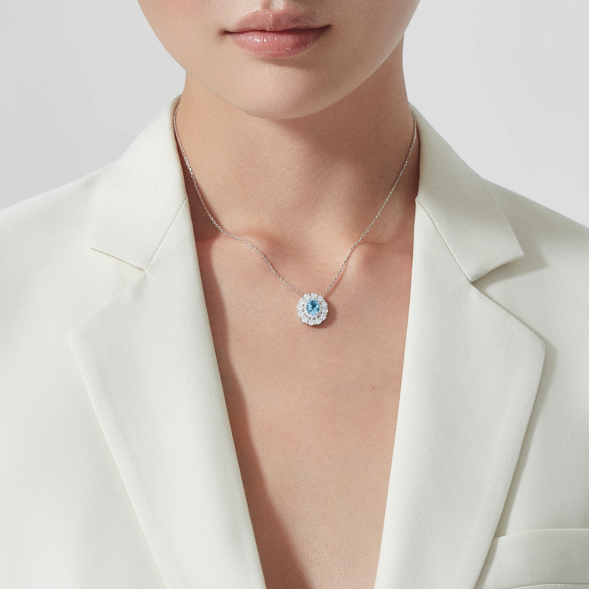 1735 Double Cluster Aquamarine Pendant | In Platinum with Diamonds