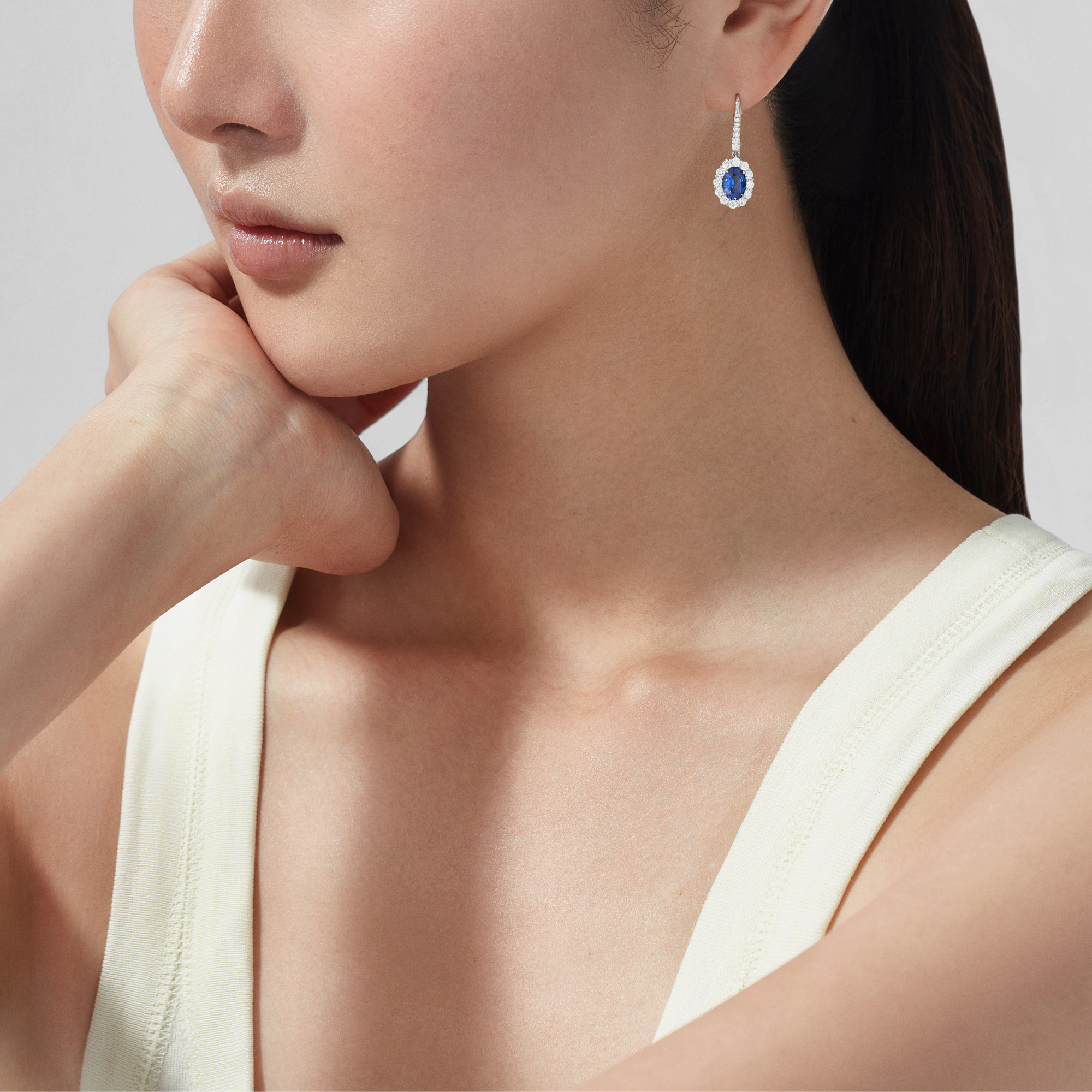 1735 Sapphire Drop Earrings | In Platinum with Diamonds