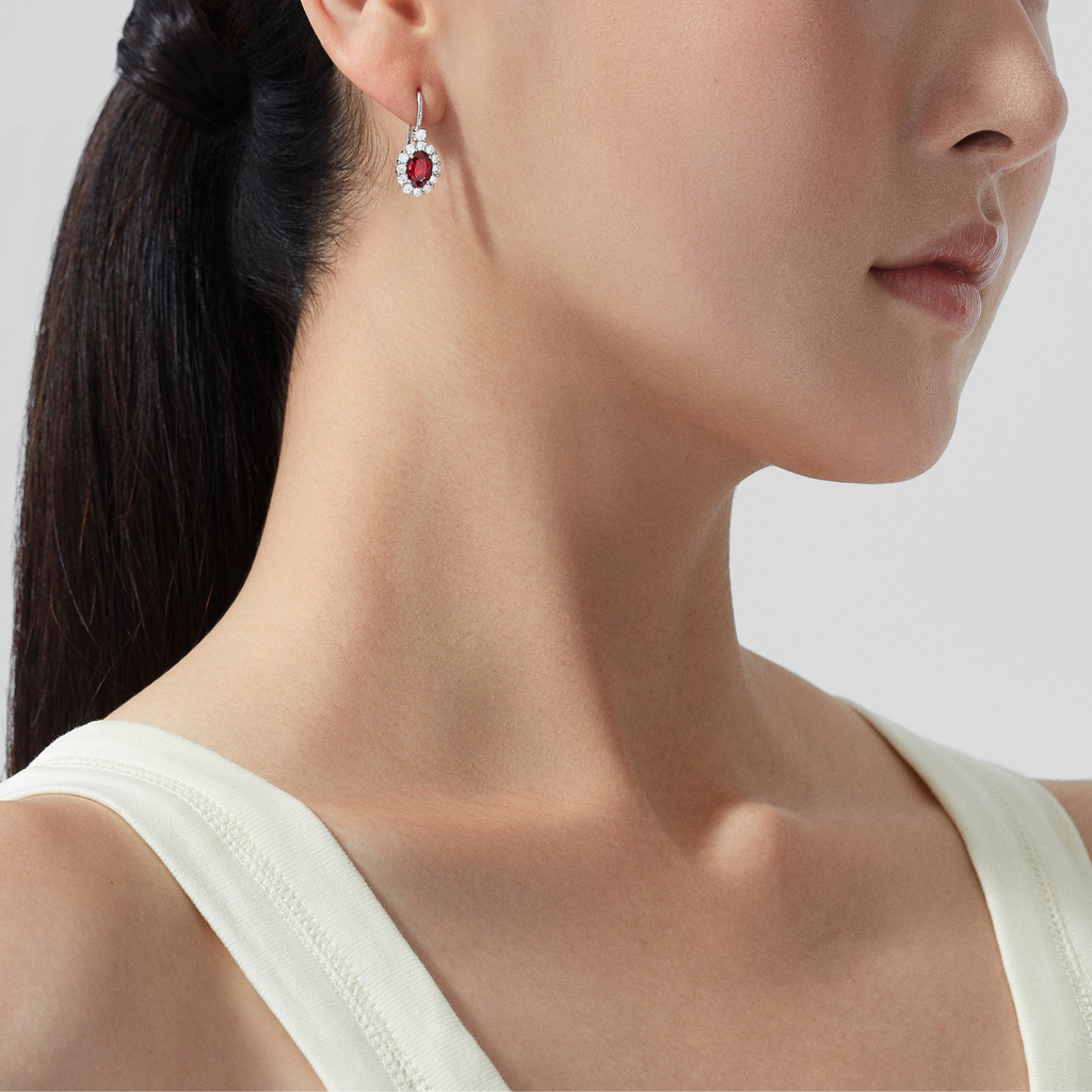 1735 Ruby Drop Earrings | In Platinum with Diamonds