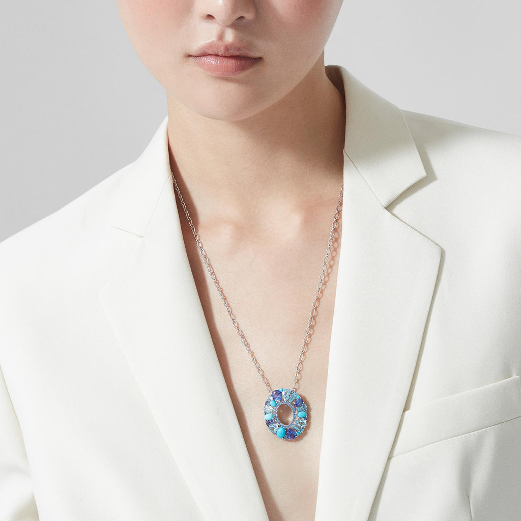 Blaze Blue Sapphire, Tanzanite, Aquamarine, Blue Topaz And Turquoise Pendant | In 18ct White Gold