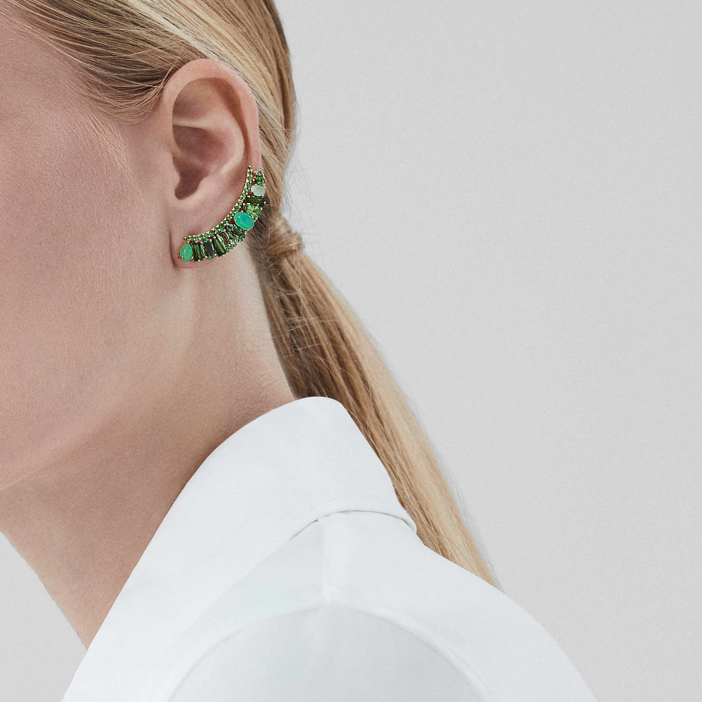 Blaze Green Sapphire, Green Tourmaline, Tsavorite And Chrysoprase Ear Climbers | In 18ct Yellow Gold