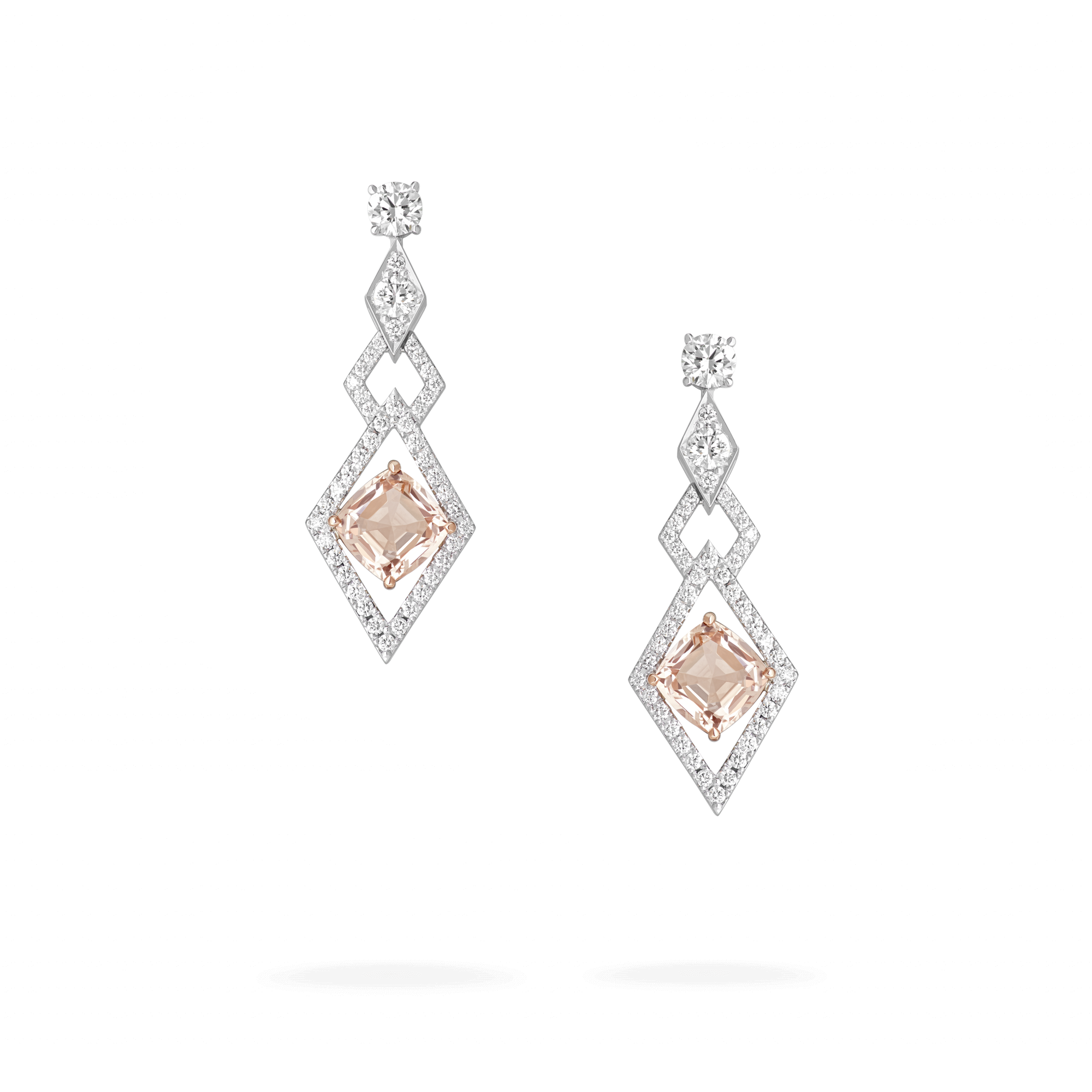 Cosmos High Jewellery Earrings | In 18ct White Gold & Rose Gold with Diamonds and Morganites