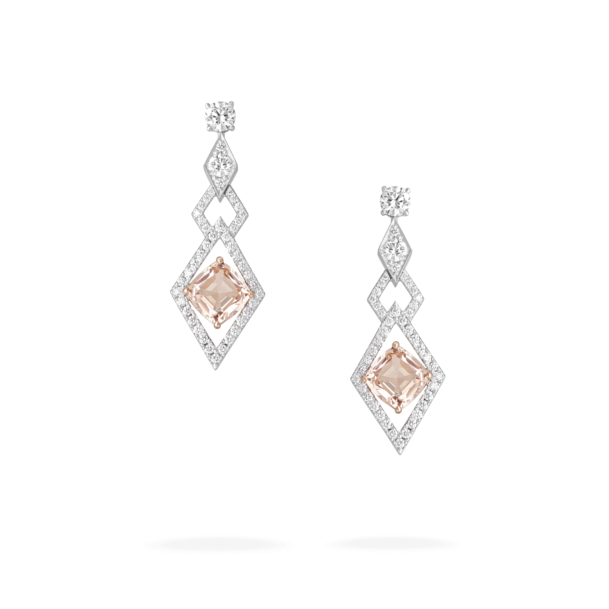 Cosmos High Jewellery Earrings | In 18ct White Gold & Rose Gold with Diamonds and Morganites