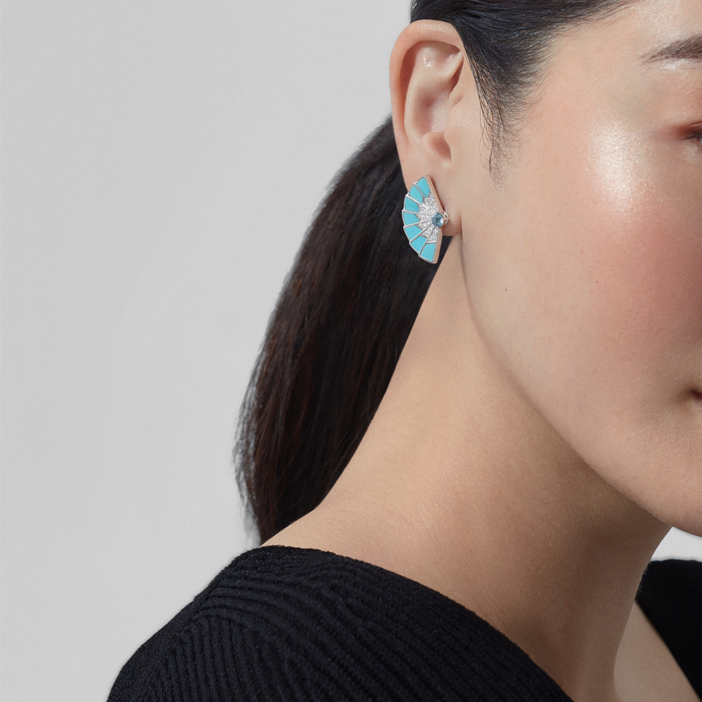 Fanfare Symphony Aquamarine and Turquoise Earrings | In 18ct White Gold with Diamonds