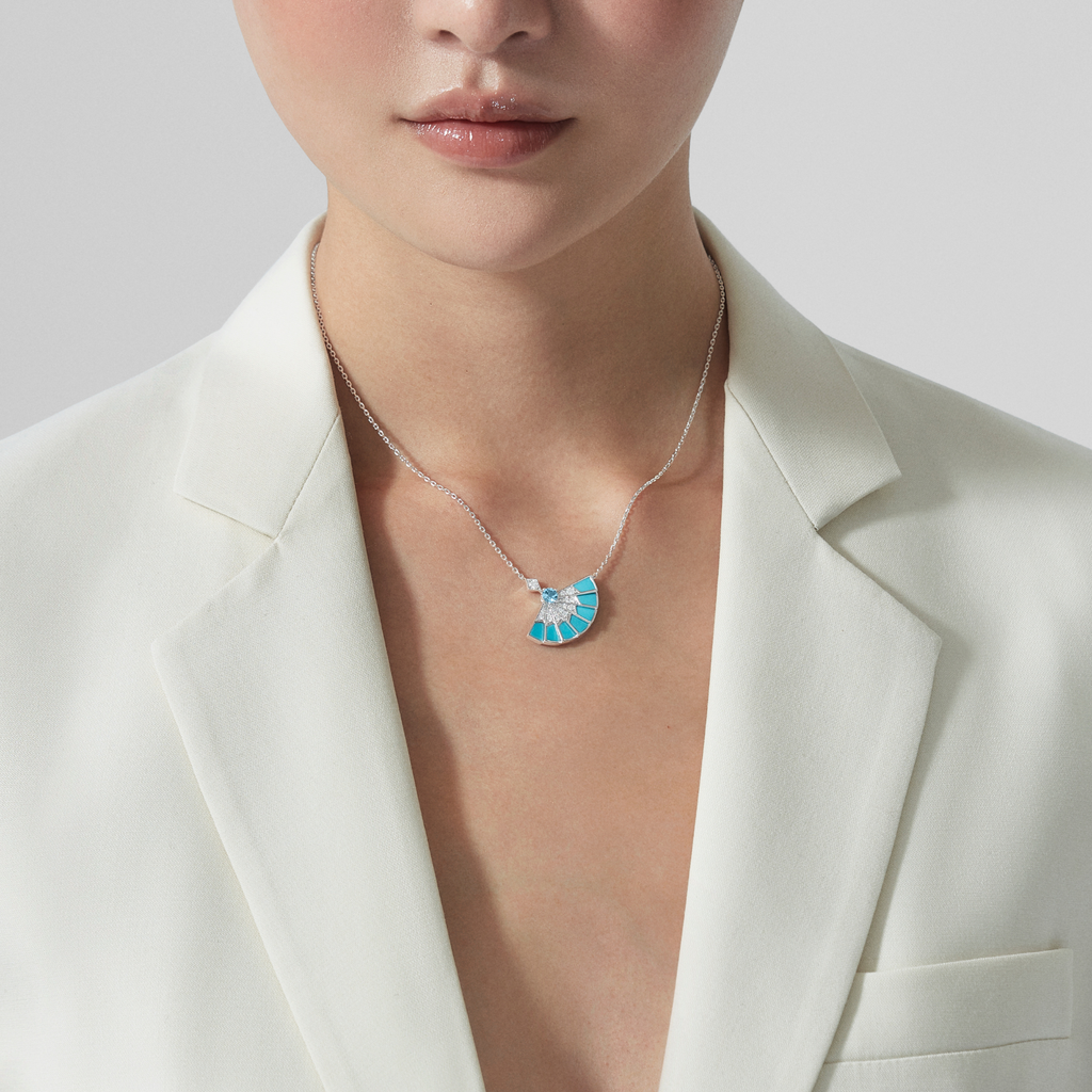 Fanfare Symphony Aquamarine and Turquoise Pendant | In 18ct White Gold with Diamonds