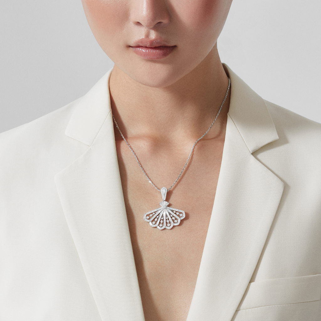 Fanfare Symphony  Diamond Drop  Pendant | In 18ct White Gold with Mother of Pearl