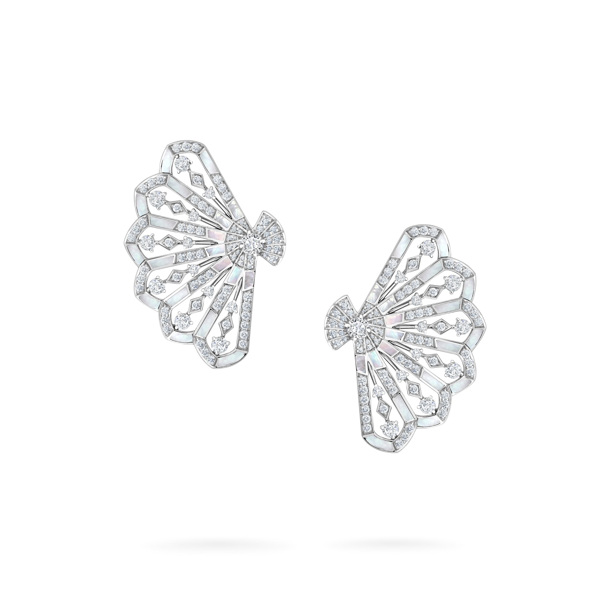 Fanfare Symphony Diamond and White Mother of Pearl Earrings | In 18ct White Gold