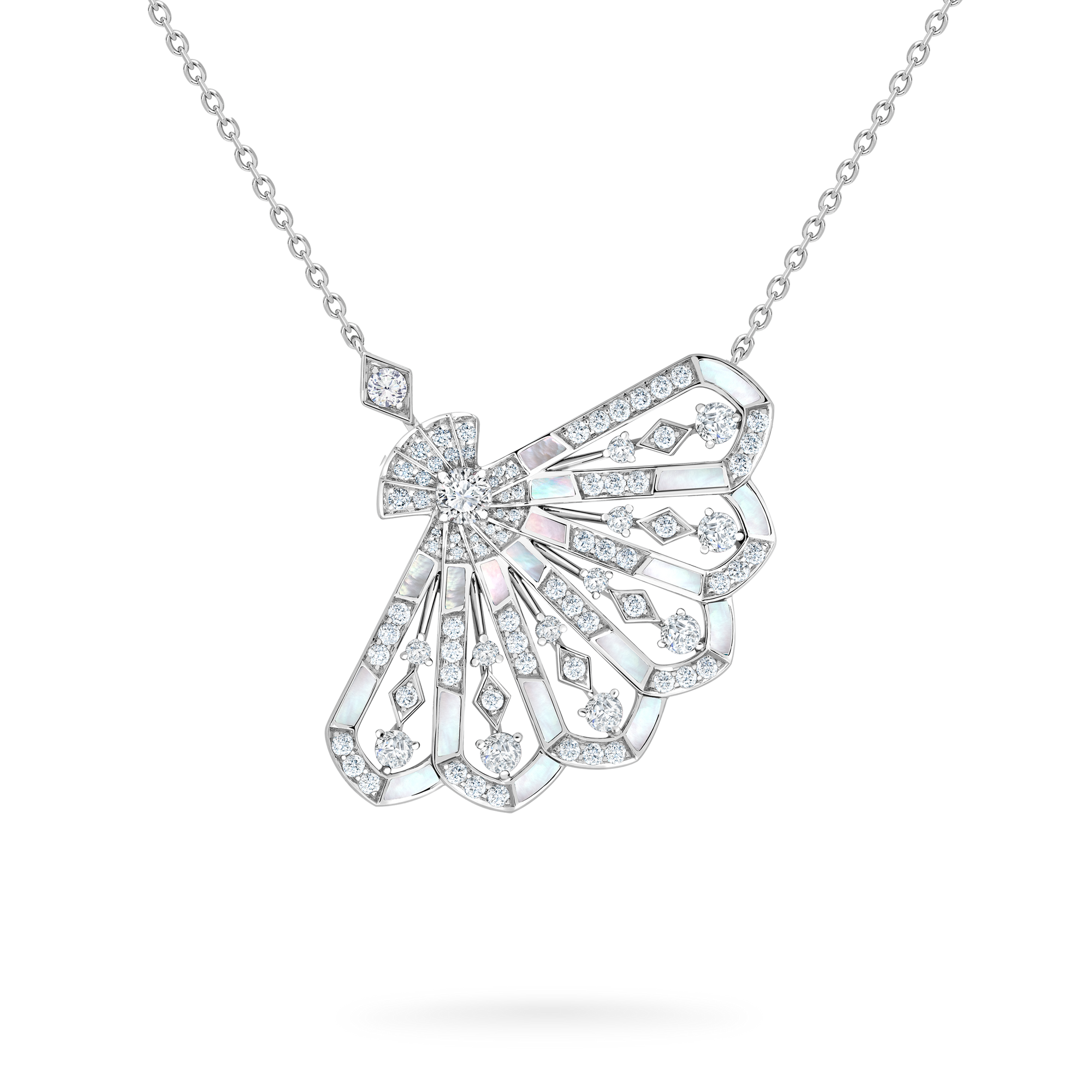 Fanfare Symphony Diamond and White Mother of Pearl Pendant | In 18ct White Gold