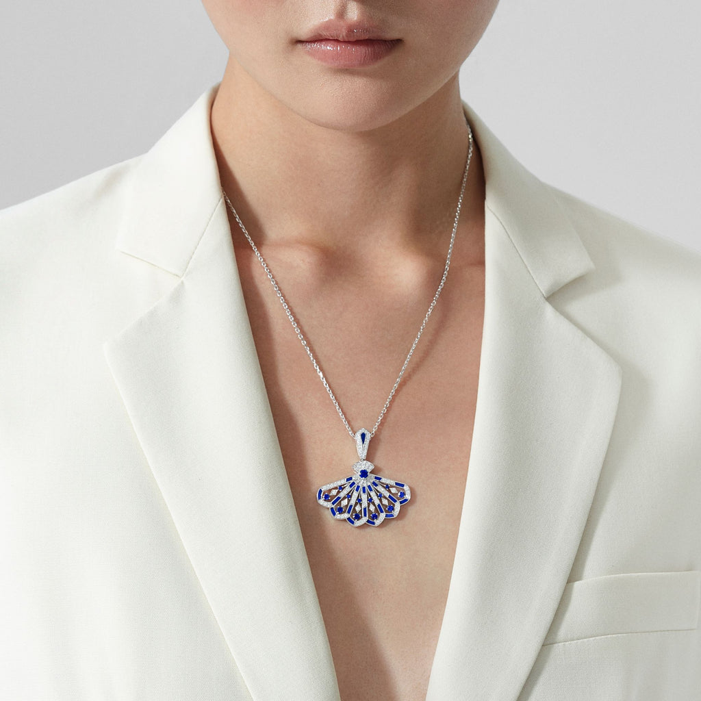 Fanfare Symphony  Diamond and Sapphire Drop Pendant | In 18ct White Gold with Lapis Lazuli