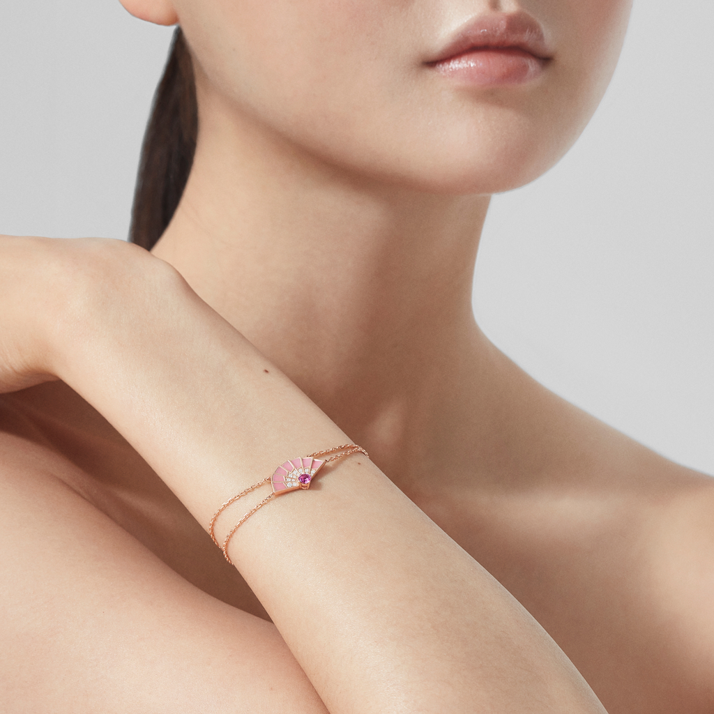 Fanfare Symphony Pink Tourmaline and Pink Opal Bracelet | In 18ct Rose Gold with Diamonds