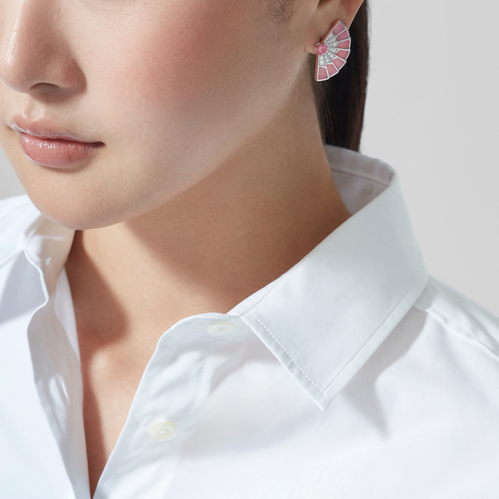 Fanfare Symphony Pink Tourmaline and Pink Opal Earrings | In 18ct White Gold with Diamonds