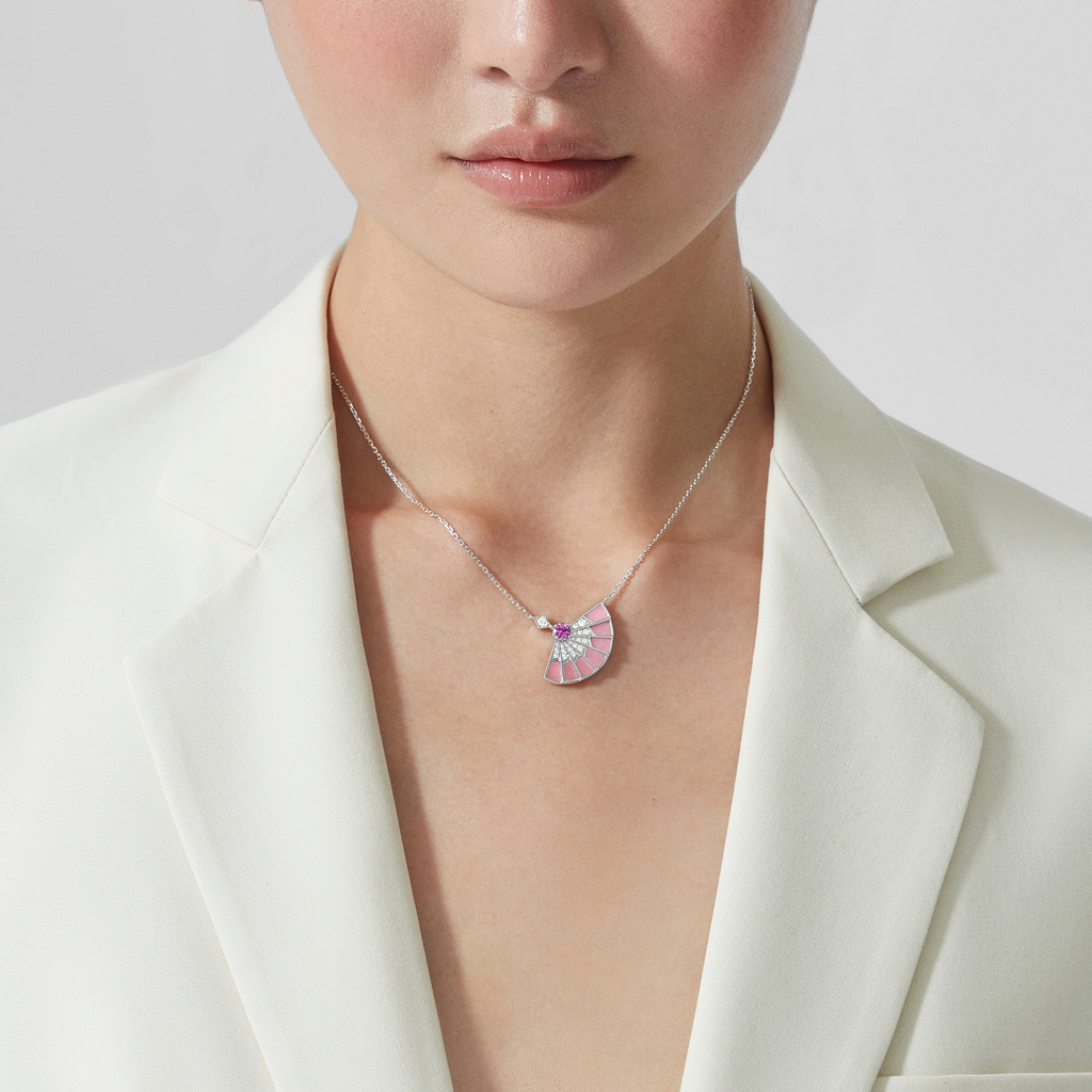 Fanfare Symphony Pink Tourmaline and Pink Opal Pendant | In 18ct White Gold with Diamonds