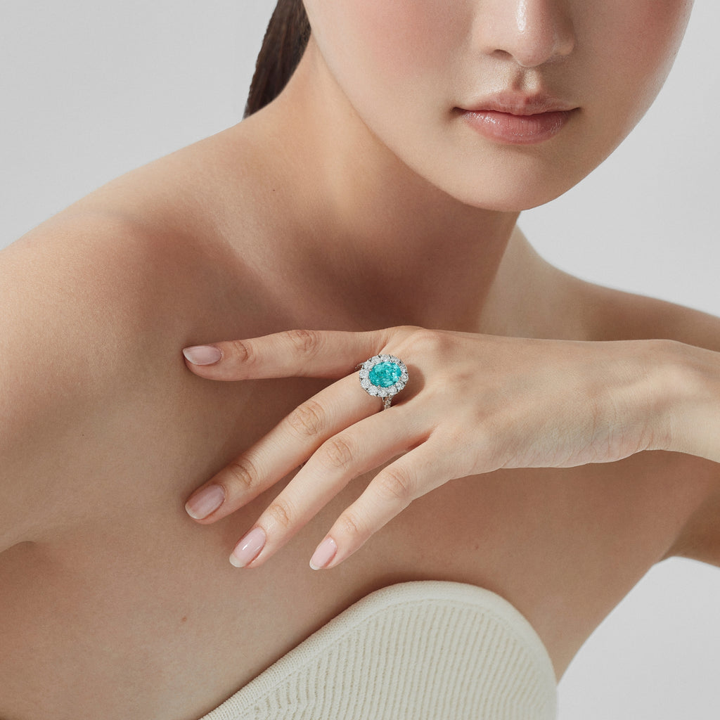Jewelled Vault 3.77ct Oval Paraiba Tourmaline and Diamond 1735 High Jewellery Ring|In Platinum