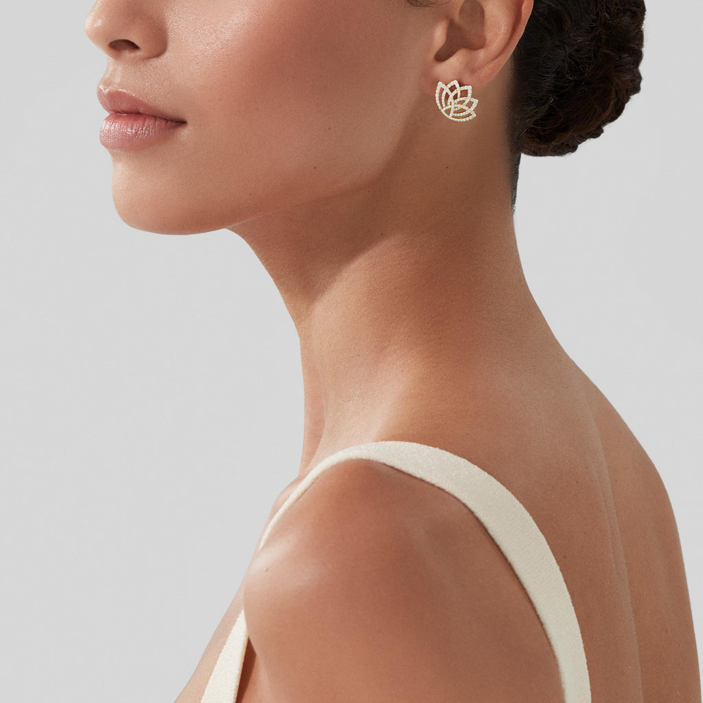 Lotus Blossom Diamond Earrings | In 18K Yellow Gold