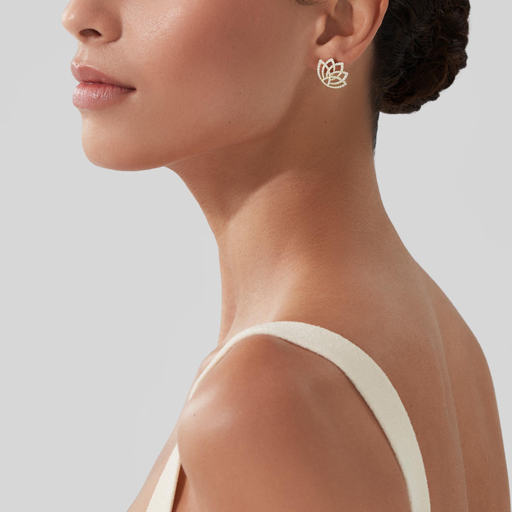 Lotus Blossom Diamond Earrings | In 18K Yellow Gold