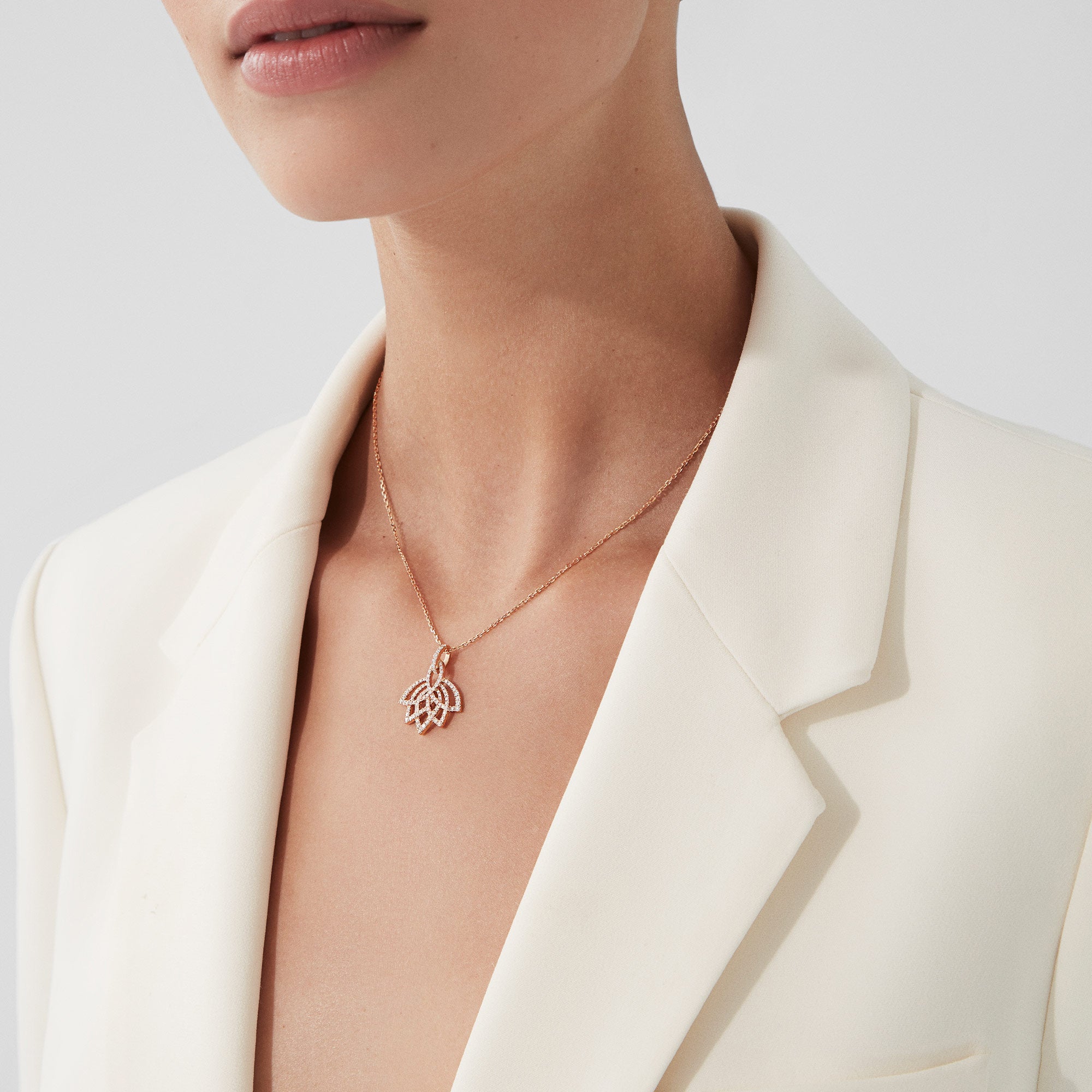 Lotus Blossom Diamond Pendant | In 18K Rose Gold