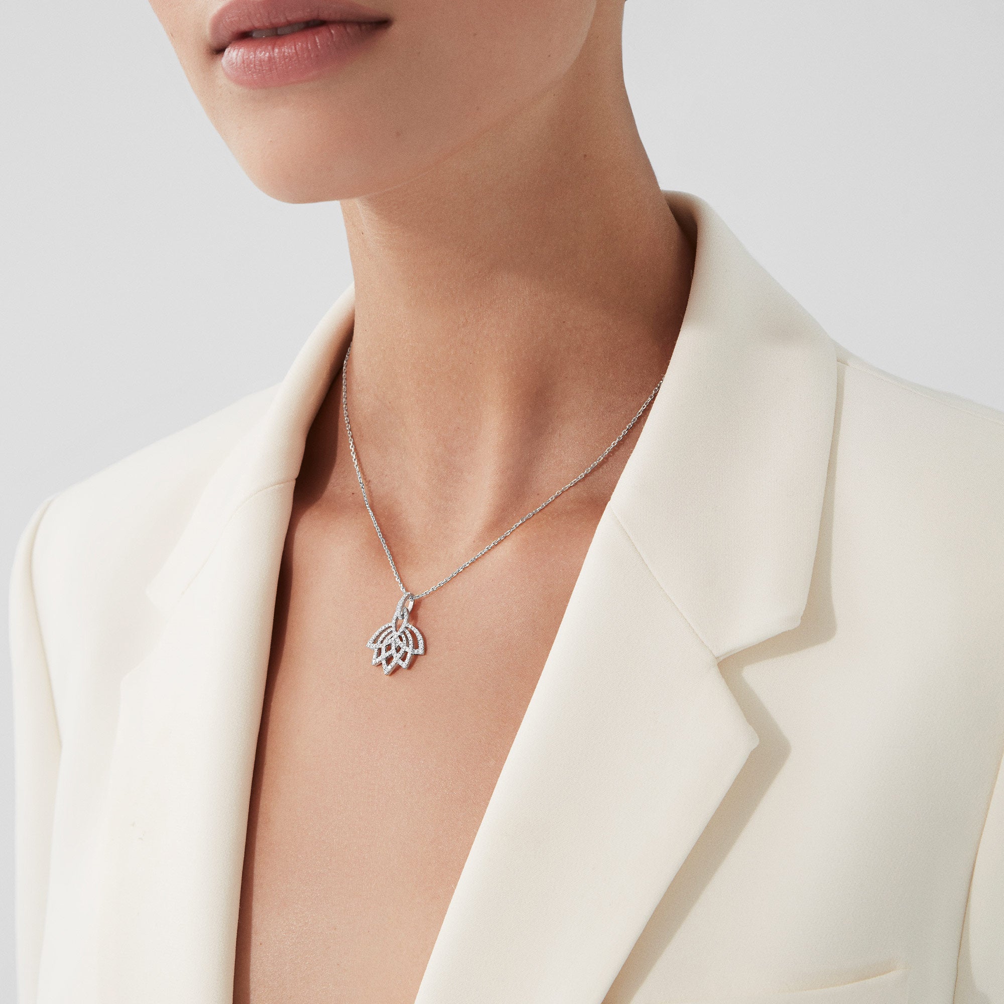 Lotus Blossom Diamond Pendant | In 18K White Gold