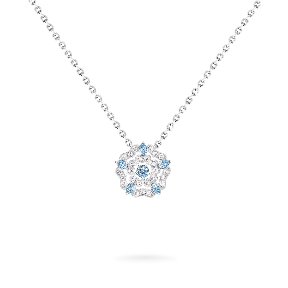 Tudor Rose Mini Icons Aquamarine Pendant | In 18ct White Gold