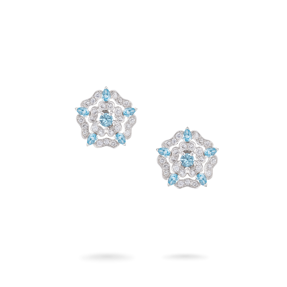 Tudor Rose Mini Icons Aquamarine Stud Earrings | In 18ct White Gold