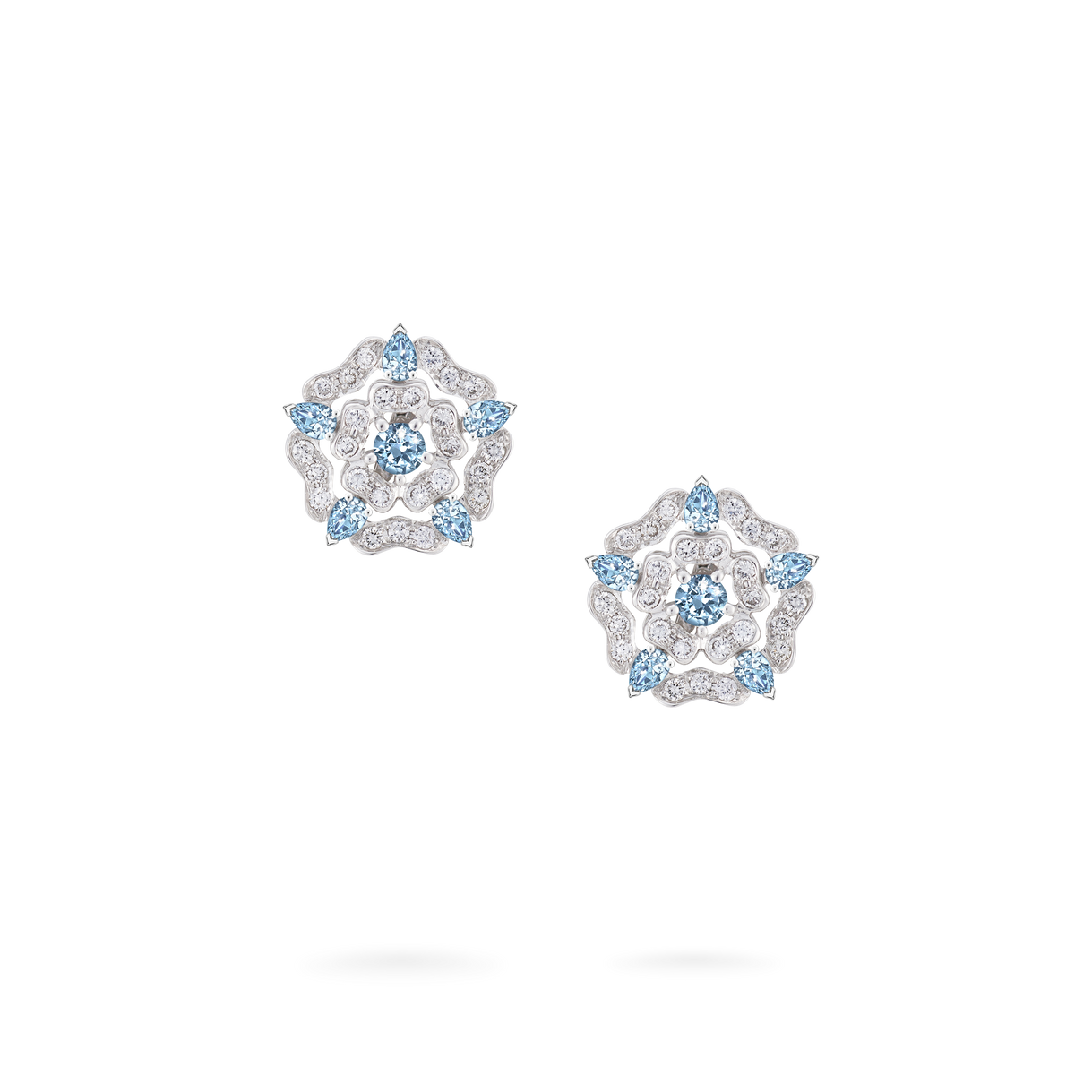 Tudor Rose Mini Icons Aquamarine Stud Earrings | In 18ct White Gold