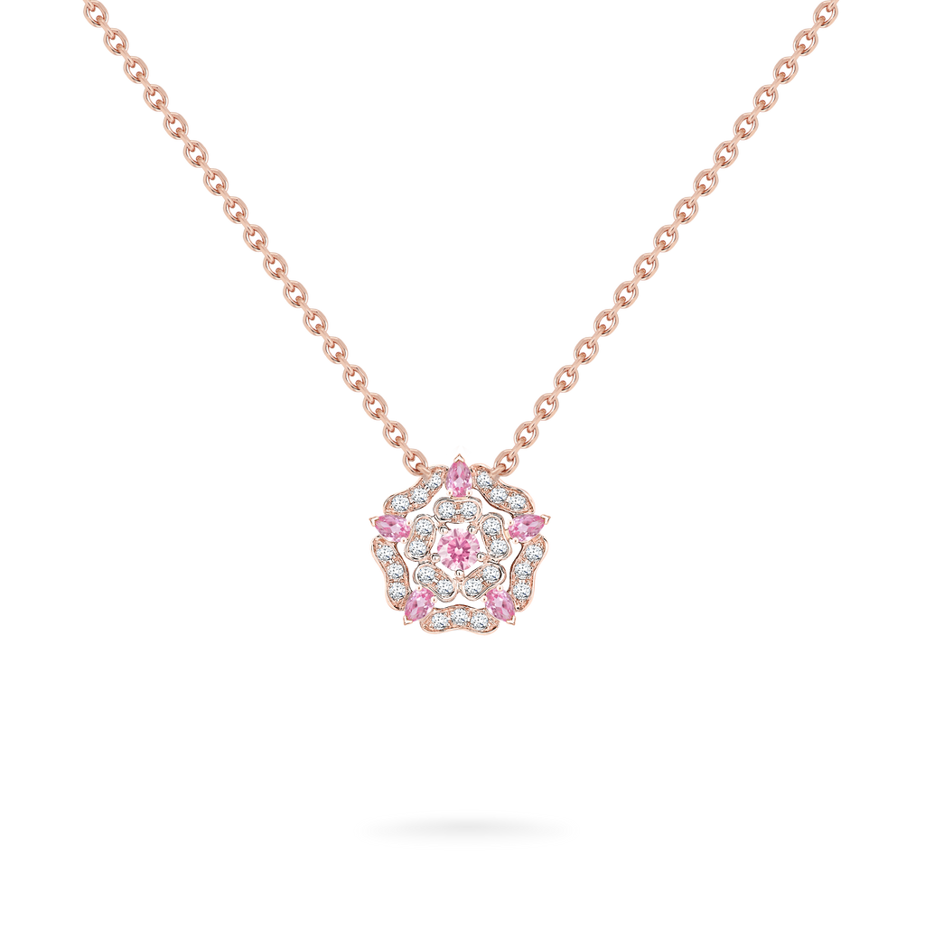 Tudor Rose Mini Icons Pink Sapphire Pendant | In 18ct Rose Gold