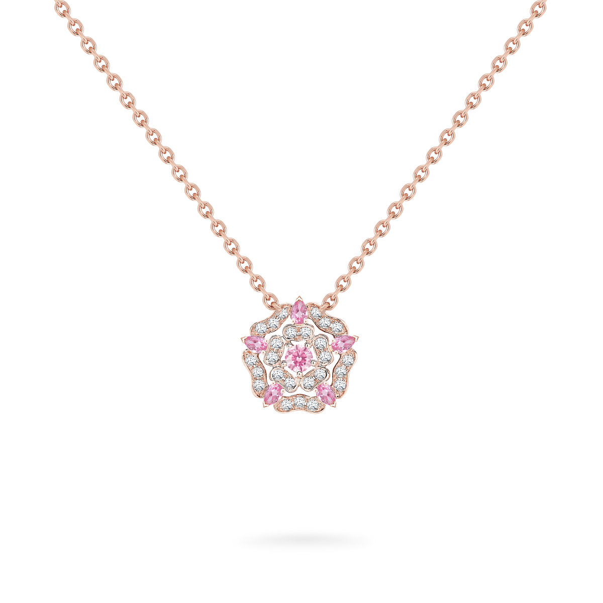 Tudor Rose Mini Icons Pink Sapphire Pendant | In 18ct Rose Gold