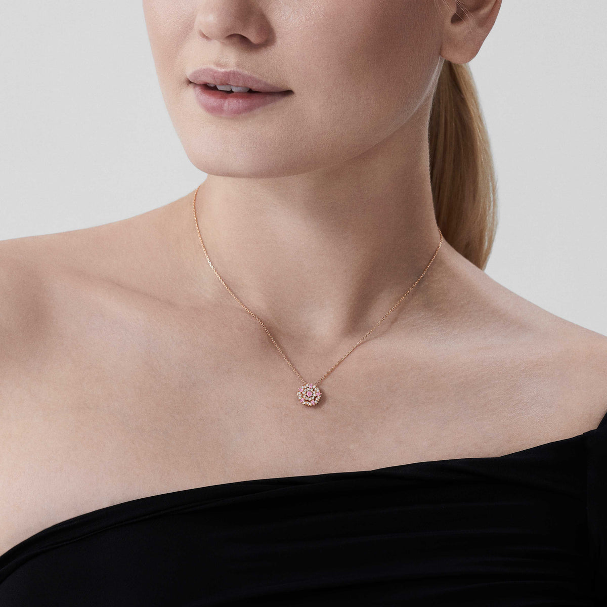 Tudor Rose Mini Icons Pink Sapphire Pendant | In 18ct Rose Gold