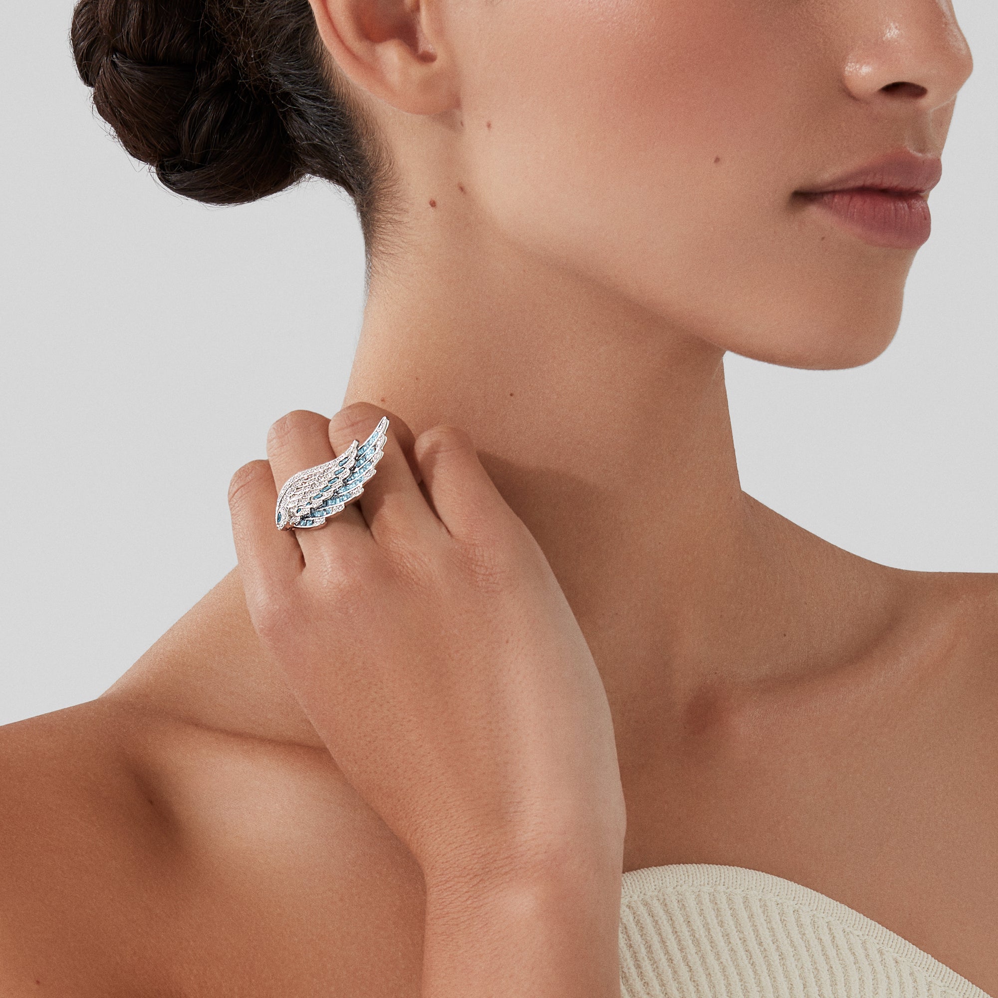Wings Embrace Aquamarine and Diamond Ring | In 18ct White Gold