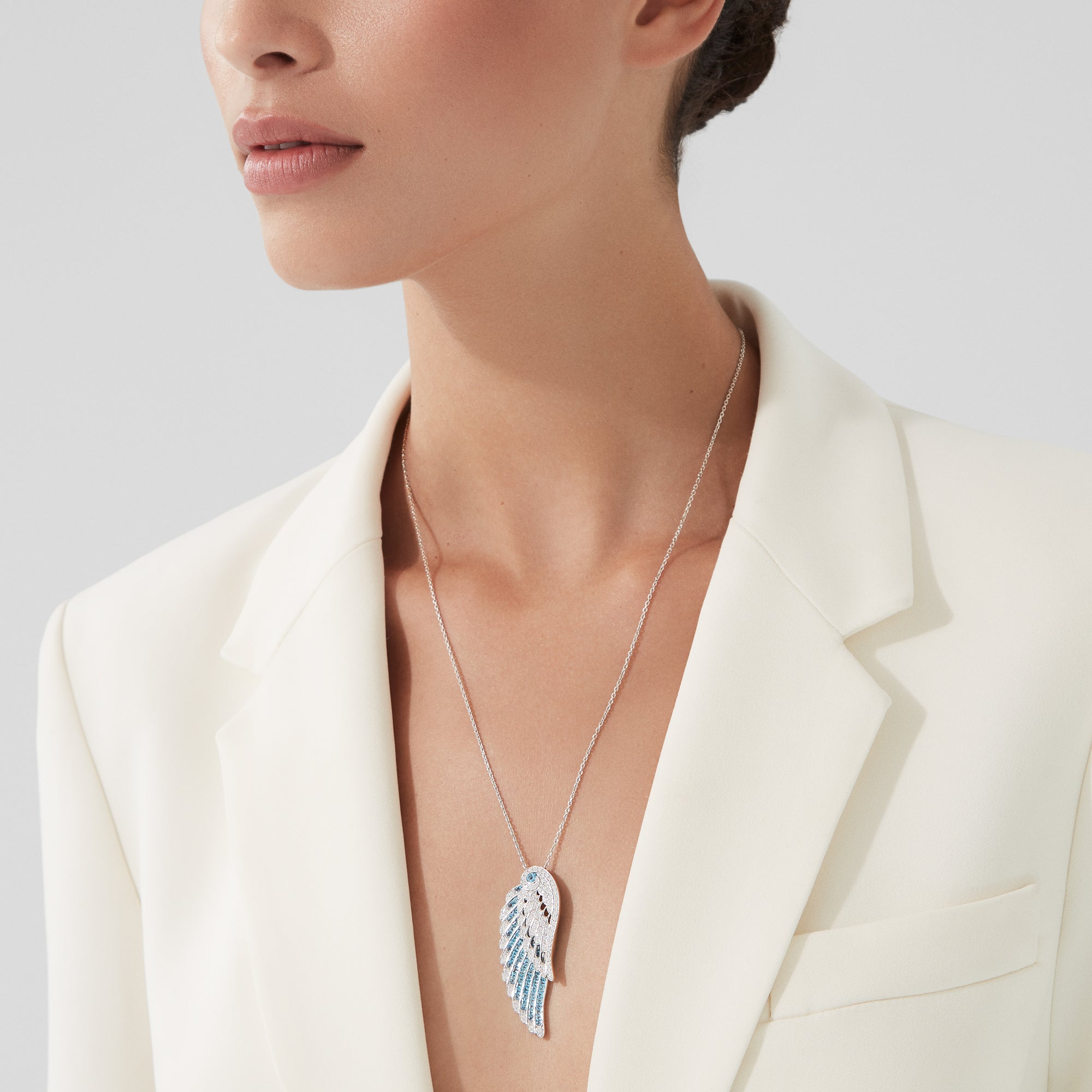 Wings Embrace Aquamarine and Diamond Slider Pendant | In 18ct White Gold
