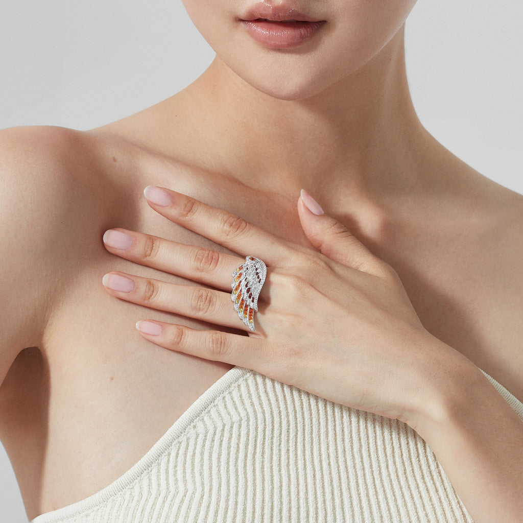 Wings Embrace Phoenix Ring | In 18ct White Gold with Diamonds and Sapphires