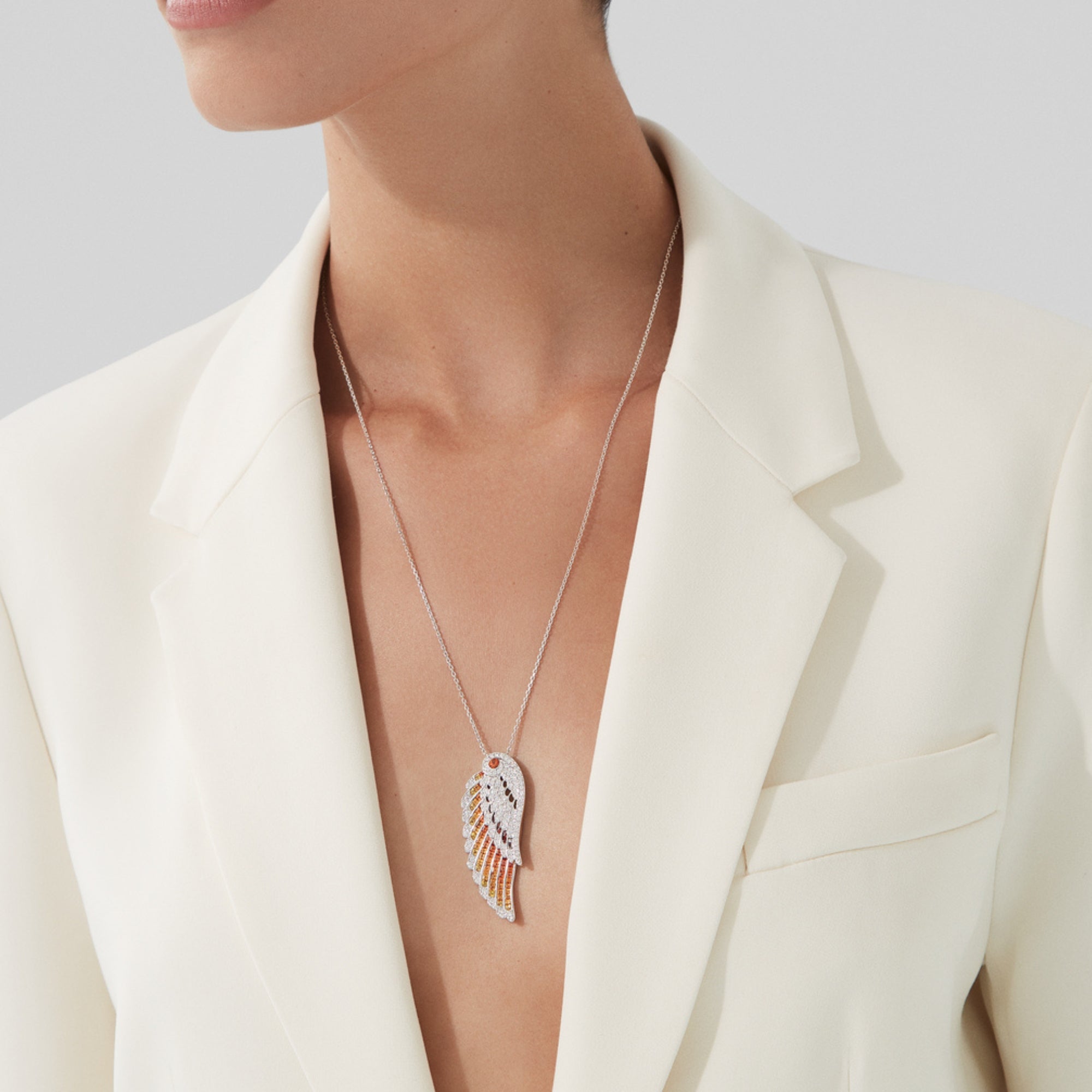 Wings Embrace Phoenix Slider Pendant | In 18ct White Gold with Diamonds and Sapphires