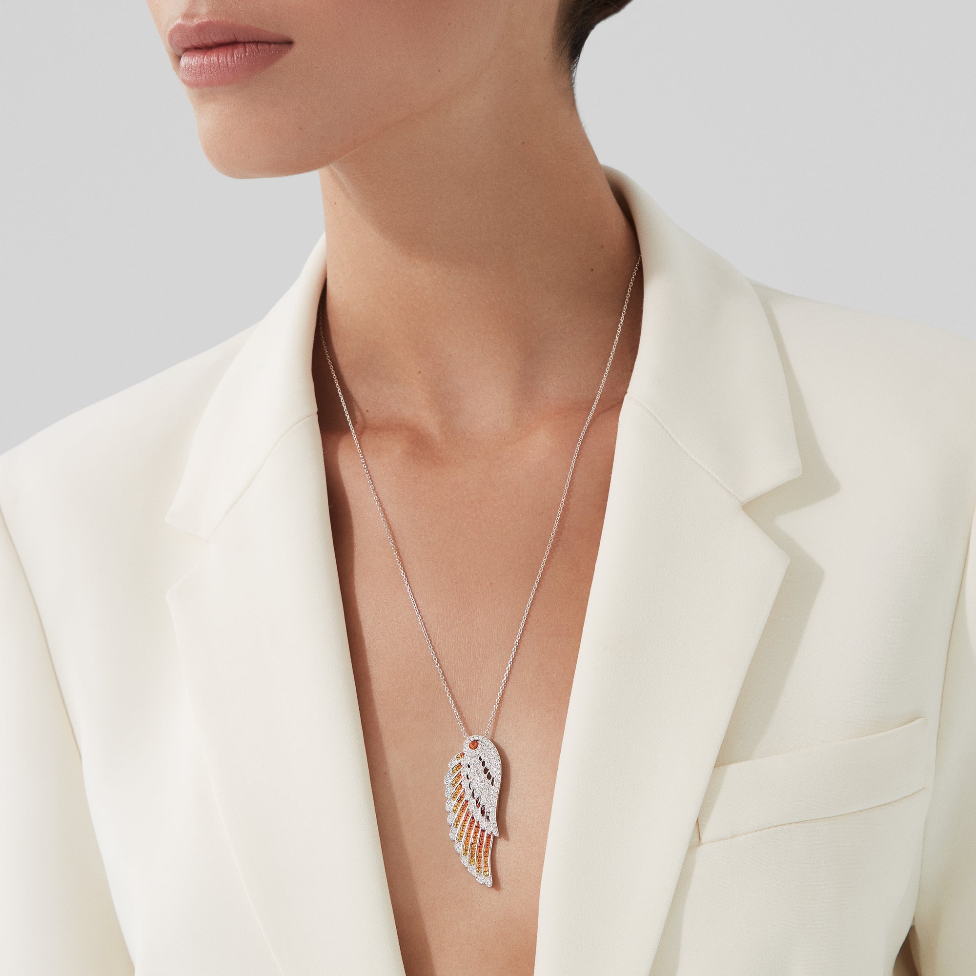 Wings Embrace Phoenix Slider Pendant | In 18ct White Gold with Diamonds and Sapphires