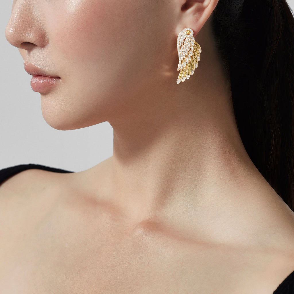 Wings Embrace Yellow Sapphire and Diamond Drop Earrings | In 18ct Yellow Gold