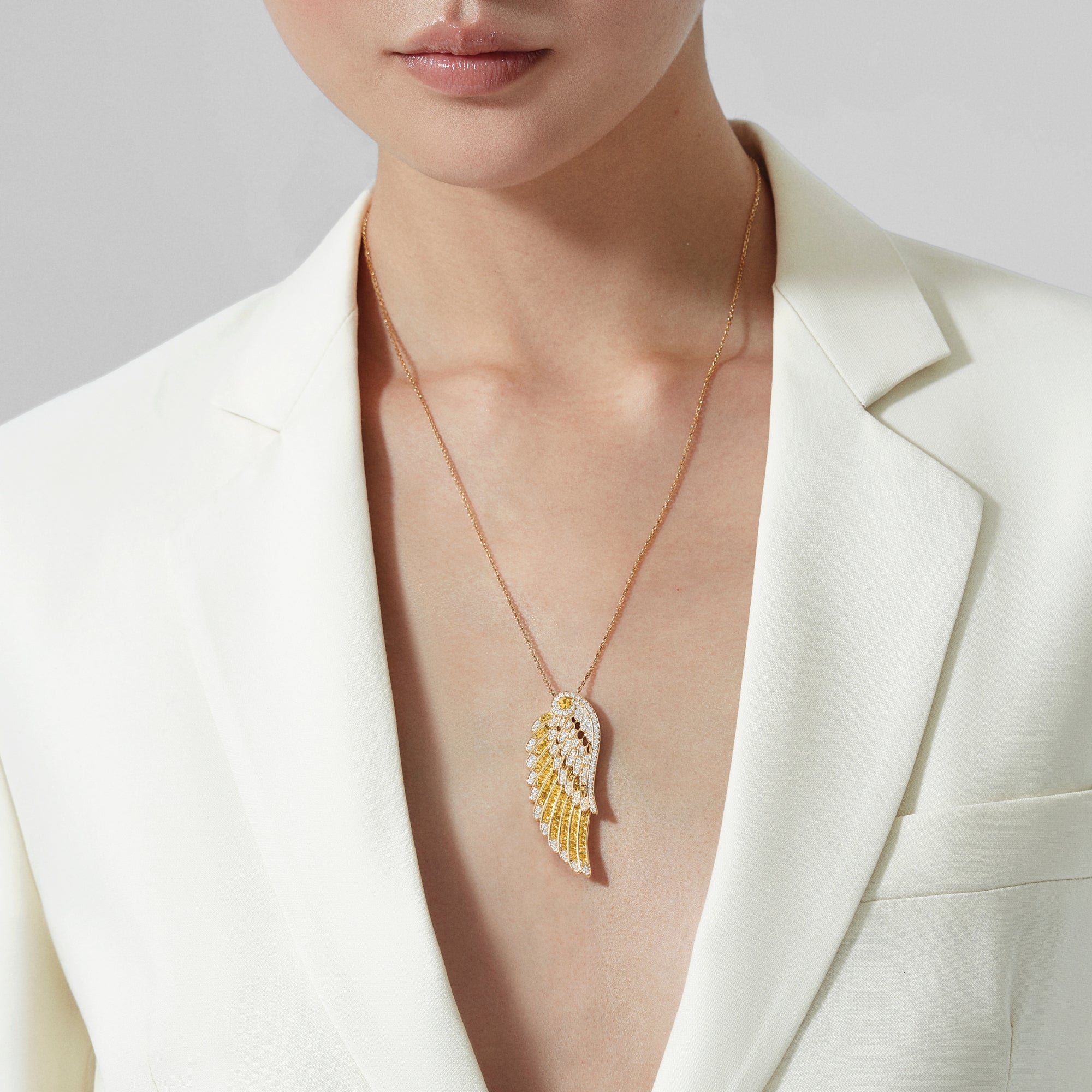 Wings Embrace Yellow Sapphire and Diamond Slider Pendant | In 18ct Yellow Gold