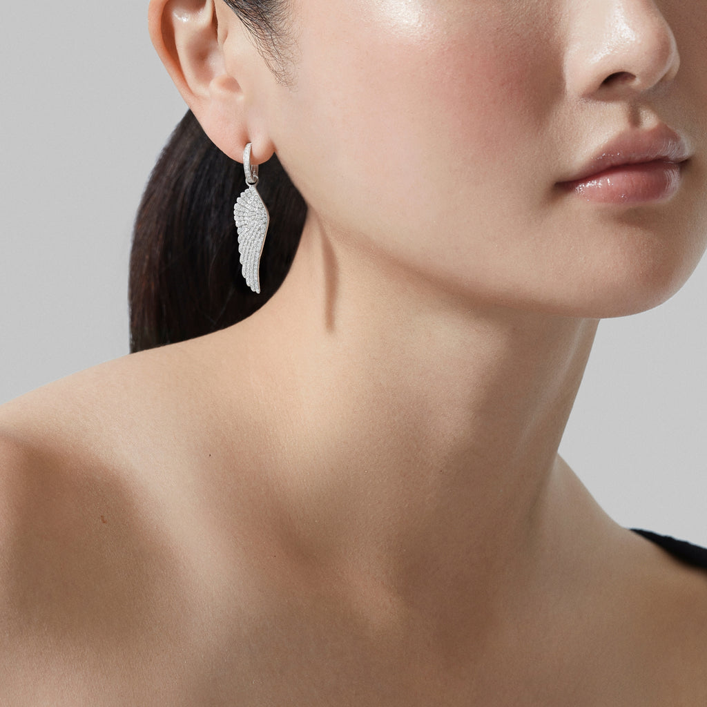 Wings Classic Hoop and Drop Diamond Earrings | In 18ct White Gold