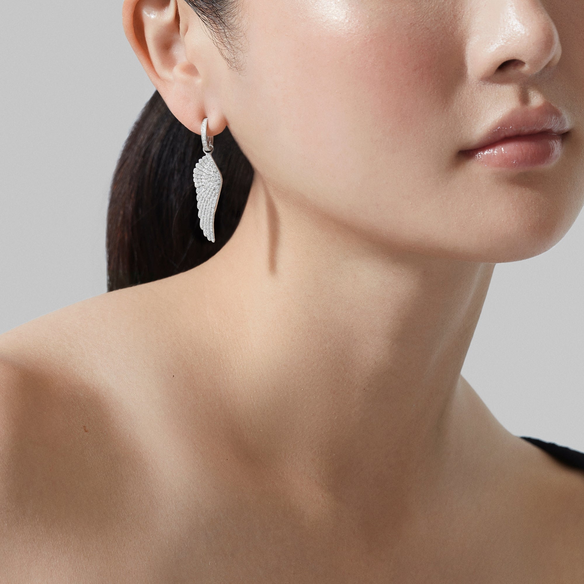 Wings Classic Hoop and Drop Diamond Earrings | In 18ct White Gold