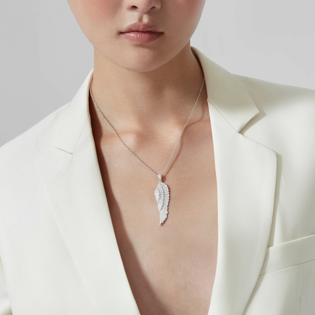 Wings Classic Large Diamond Pendant | In 18ct White Gold