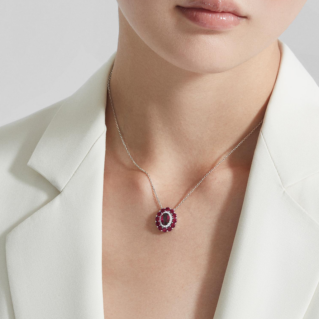 1735 Double Colour Cluster Ruby Pendant | In Platinum with Diamonds