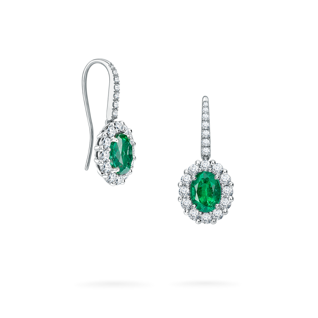 1735 Emerald Drop Earrings | In Platinum with Diamonds