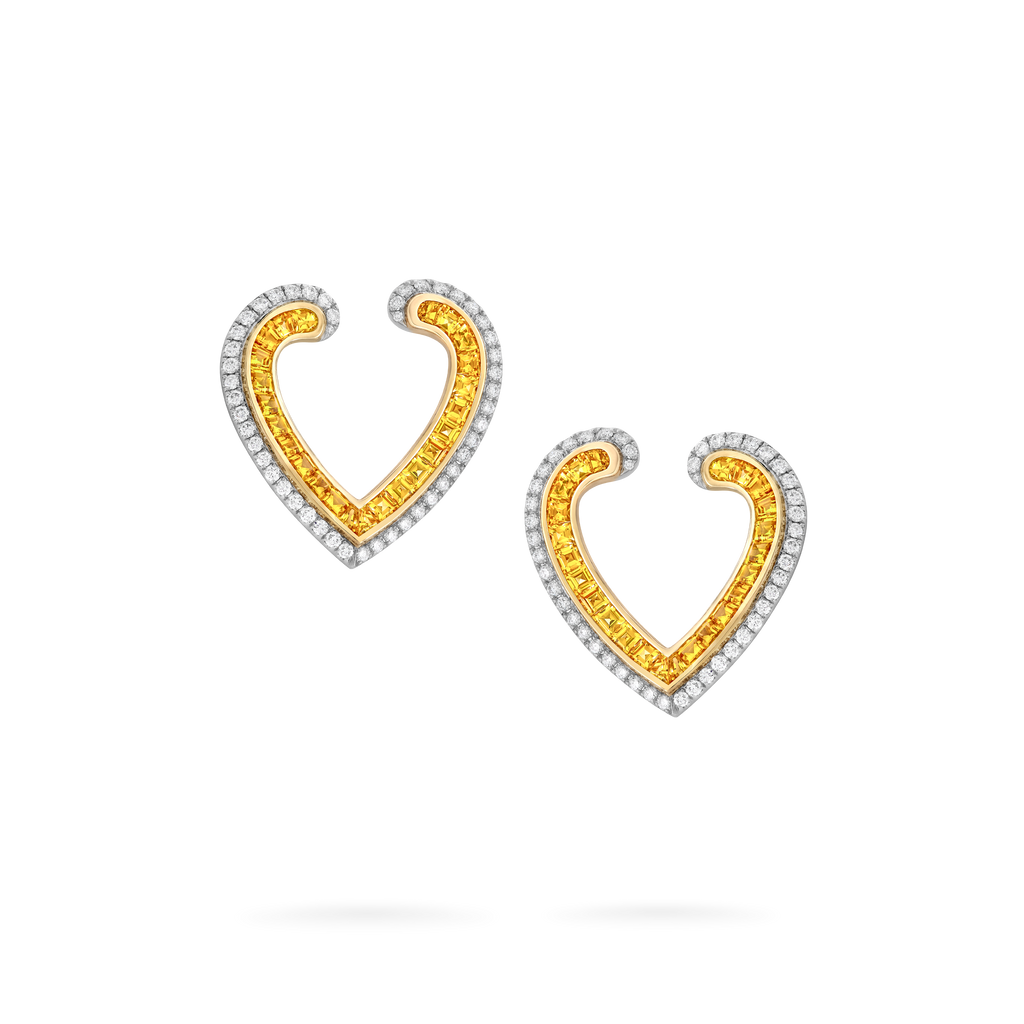 Aloria Calibré Cut Yellow Sapphire Earrings | In 18ct White and Yellow Gold with Diamonds