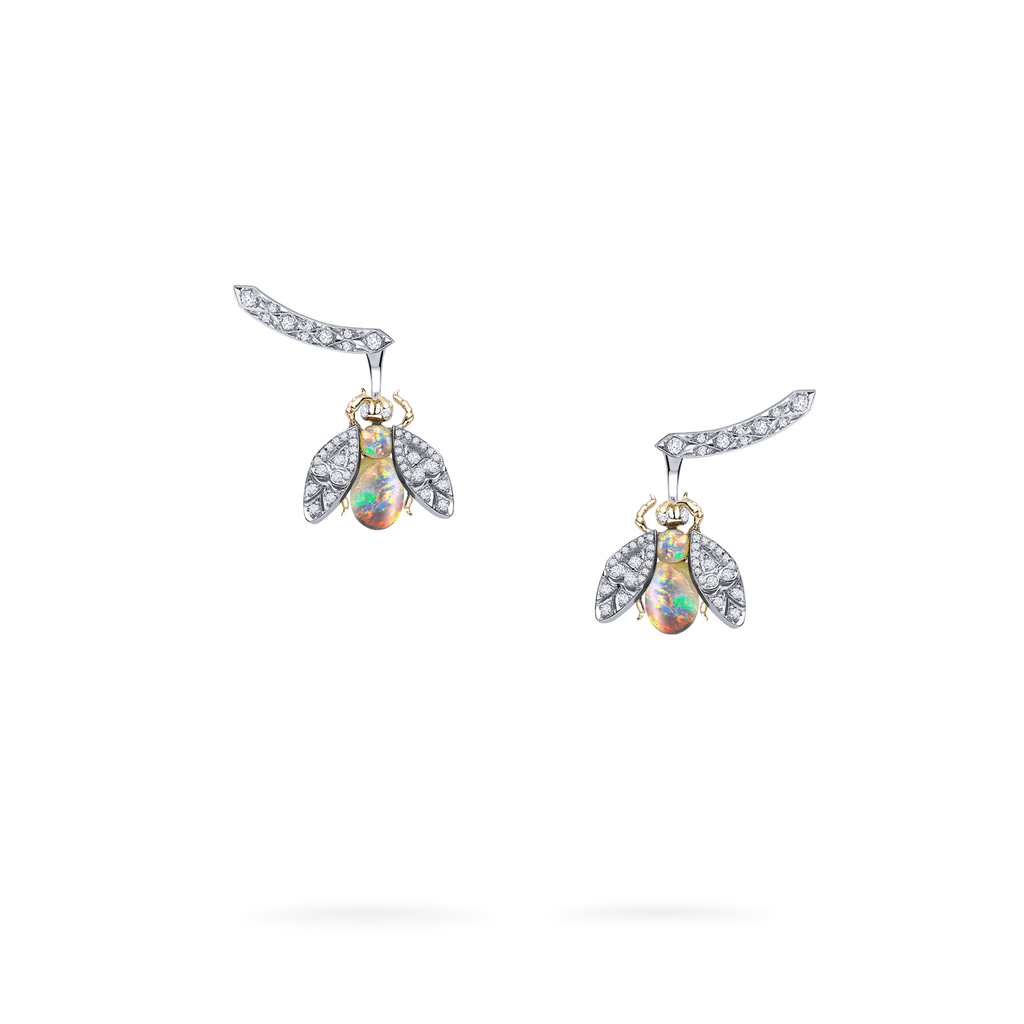 Enchanted Palace Bug Opal and Diamond Earrings | In 18ct White Gold