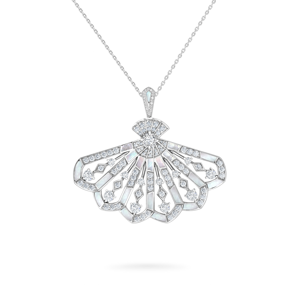 Fanfare Symphony  Diamond Drop  Pendant | In 18ct White Gold with Mother of Pearl