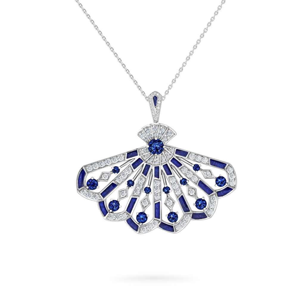 Fanfare Symphony  Diamond and Sapphire Drop Pendant | In 18ct White Gold with Lapis Lazuli