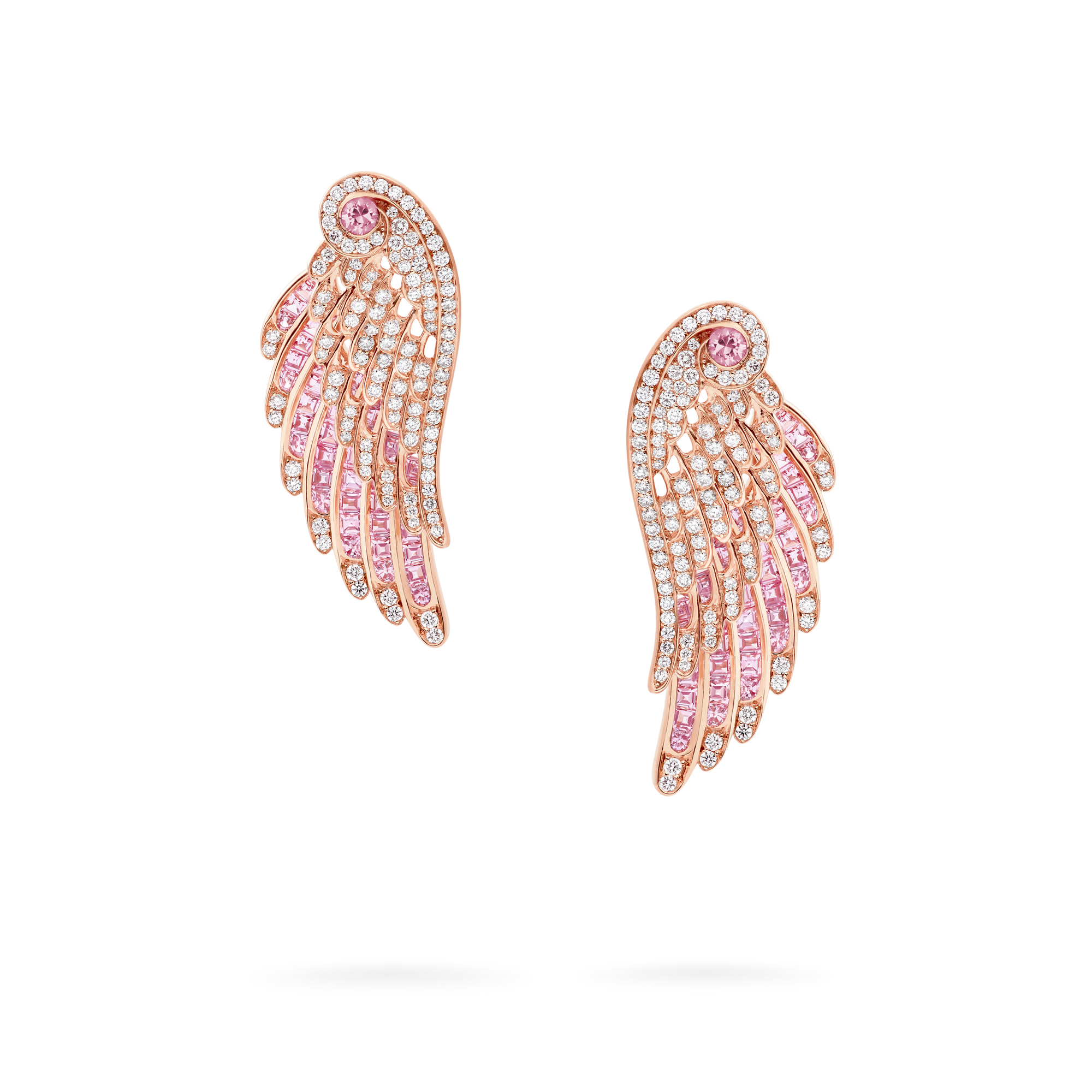 Wings Embrace Pink Sapphire and Diamond Drop Earrings | In 18ct Rose Gold