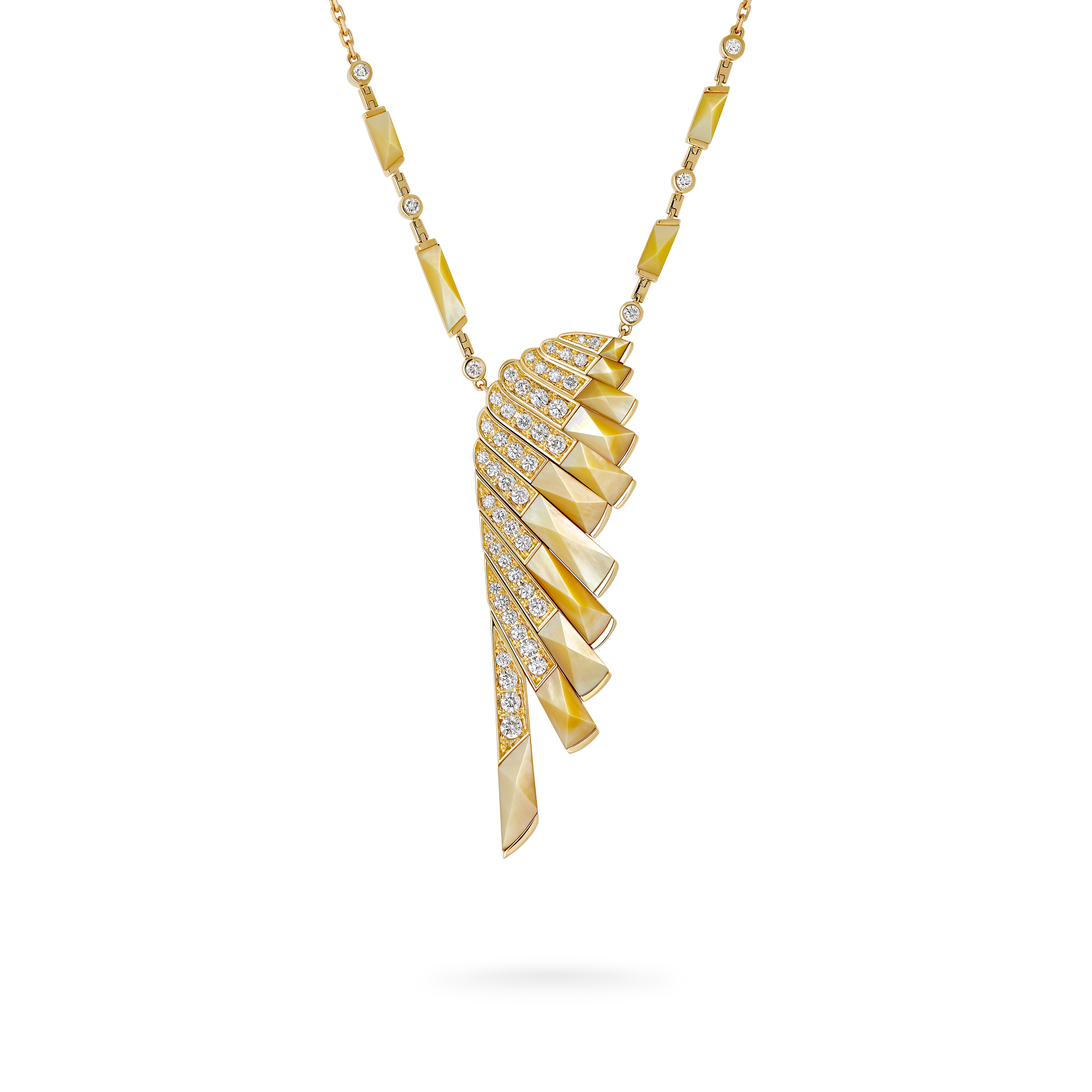 Wings Rising Golden Mother of Pearl and Diamond Slider Pendant | In 18